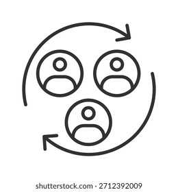 Ícone de interação no design de linha. interagir, intercâmbio, comunicação, pessoas, rotação, conexão, trabalho em equipe no vetor de fundo branco. interagir ícone de traçado editável