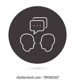 Interact - outline vector icon. Illustration isolated. Line pictogram for design, infographic and website. Round button.