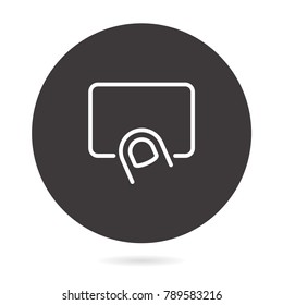 Interact - outline vector icon. Illustration isolated. Line pictogram for design, infographic and website. Round button.