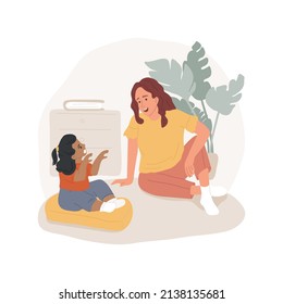 Interacting with adults isolated cartoon vector illustration. Child interacting with adult, toddler speaks to a teacher, social and emotional skills development, kindergarten vector cartoon.