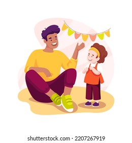 Interacting with adults isolated cartoon vector illustration. Child interacting with adult, toddler speaks to a teacher, social and emotional skills development, kindergarten vector cartoon.