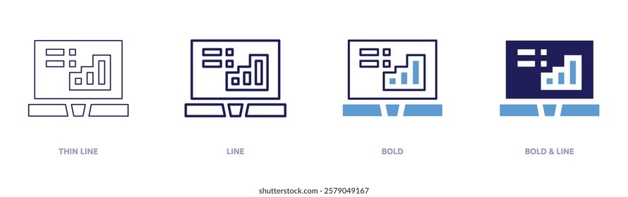 Interaction analysis icon in 4 different styles. Thin Line, Line, Bold, and Bold Line. Duotone style. Editable stroke.