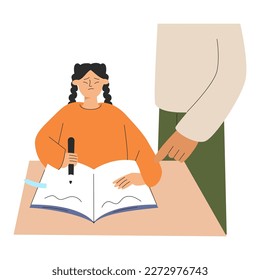 Interaction between teacher and girl student Study concept vector illustration