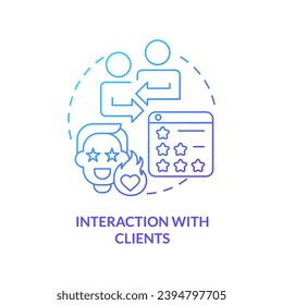 Interaction with clients blue gradient concept icon. Customer satisfaction. Online poll. Market analysis. Product review abstract idea thin line illustration. Isolated outline drawing