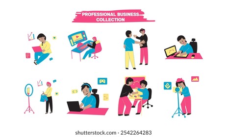 Interaction and Collaboration between Partner in office, workspace, digital creative vector Illustration