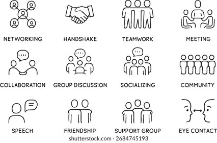 “Human Interaction  Communication Line Icons Set – Editable Stroke Vector”