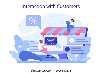 Interaction with a customer concept. Marketing technique for client retention. Idea of communication and relationship with customers. Feedback. Flat vector illustration