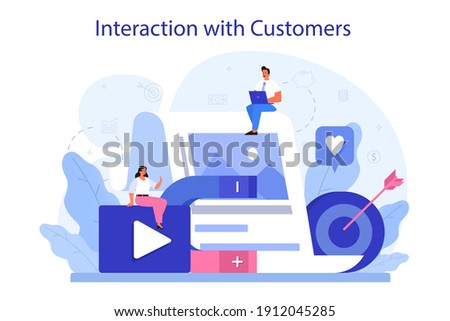 Interaction with a customer concept. Marketing technique for client retention. Idea of communication and relationship with customers. Feedback. Flat vector illustration