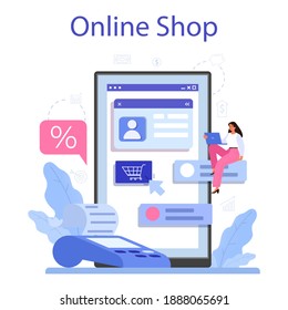 Interacción con un servicio o plataforma en línea del cliente. Técnica de marketing para la retención de clientes. Idea de comunicación con los clientes. Tienda en línea. Ilustración vectorial plana