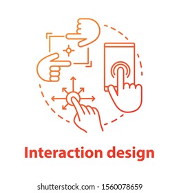 Interaction design concept icon. Mobile device software creative interface development idea thin line illustration. App graphics for better user experience. Vector isolated outline drawing