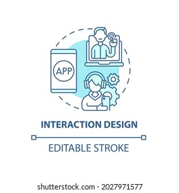 Interaction design concept icon. UX design abstract idea thin line illustration. Customer interacting with specific product elements. Vector isolated outline color drawing. Editable stroke