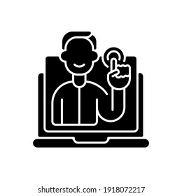 Interaction design (IxD) black glyph icon. User experience from responsive site. Online technology. SEO optimization. Website design. Silhouette symbol on white space. Vector isolated illustration