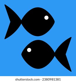 interaction of fish and schools of black on a blue background
