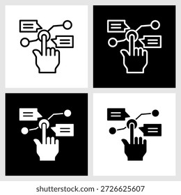 Icono de interacción con fondo blanco y negro
