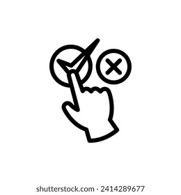interaction icon design, simple interactive screen with button click finger, digital technology concept, user touch here, hand pointing, variety of development options, thin line vector illustration