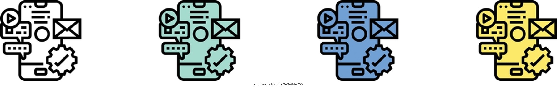 interaction icon. Outline, Green, Blue and Yellow Style Design Isolated On White Background