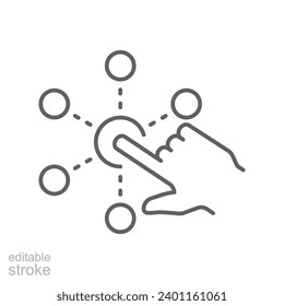 Interaction icon. Simple outline style. Experience, choice, variety functions, multiple digital skills, click finger concept. Thin line symbol. Vector illustration isolated. Editable stroke.