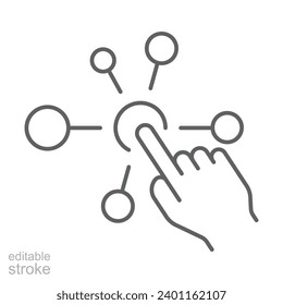 Interaction icon. Simple outline style. Experience, choice, variety functions, multiple digital skills, click finger concept. Thin line symbol. Vector illustration isolated. Editable stroke.