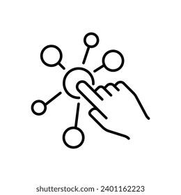 Interaction icon. Simple outline style. Experience, choice, variety functions, multiple digital skills, click finger concept. Thin line symbol. Vector illustration isolated.