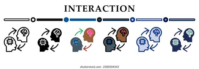 Interaction icons set. 6 Various styles. For sign, symbol, element, presentation, infographic or web graphics. Vector Illustration.