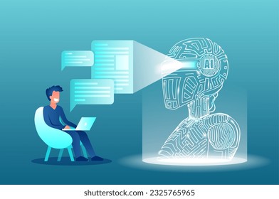 Interaction of a man and artificial intelligence concept 