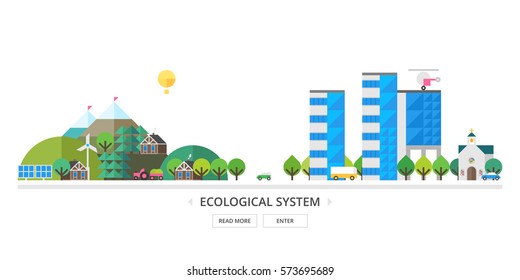 The interaction of the modern city and the countryside. Ecosystem. The modern city and the ecological village