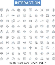 Interaction outline icons collection. Communication, Engagement, Response, Exchange, Dialogue, Discussion, Connection vector illustration set. Socializing, Networking, Interfacing line signs