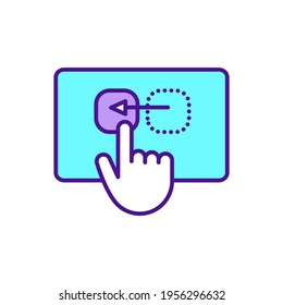 Interacción con el icono de color RGB de pantalla. Control remoto. Funcionalidad de pantalla táctil. Usando teléfonos y tabletas. Interacción con dispositivos humanos. Órdenes táctiles de detección. Ilustración vectorial aislada