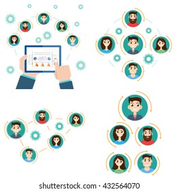 Interaction structure. Avatar business team. Project management concept. Remote business. 