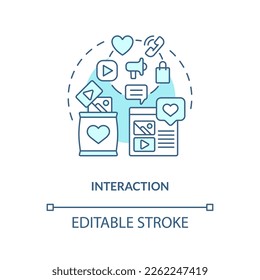 Interaction turquoise concept icon. Communication. Social media advertising benefit abstract idea thin line illustration. Isolated outline drawing. Editable stroke. Arial, Myriad Pro-Bold fonts used