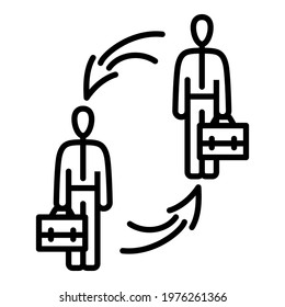The interaction of two businessmen. Cooperation, data exchange, knowledge. Mutual profit. Vector icon, outline, isolated.