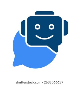 Vetor de diálogo interativo para Chatbots de IA e interfaces inteligentes. Ícone falando sobre robôs, futuro design de assistente, conversa digital