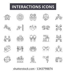 Interactions line icons for web and mobile design. Editable stroke signs. Interactions  outline concept illustrations