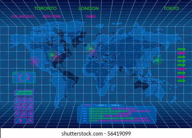 Interactive 3d digital world map concept