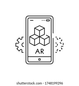 Interactive 3D visualization platform black line icon. Pictogram for web page, mobile app, promo. UI UX GUI design element. Editable stroke.