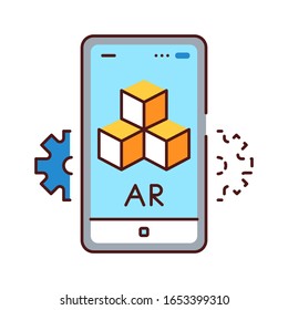 Interactive 3D visualization platform color line icon. Pictogram for web page, mobile app, promo. UI UX GUI design element. Editable stroke