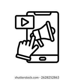Interactive Ads Vector Lineal Icon On White Background.