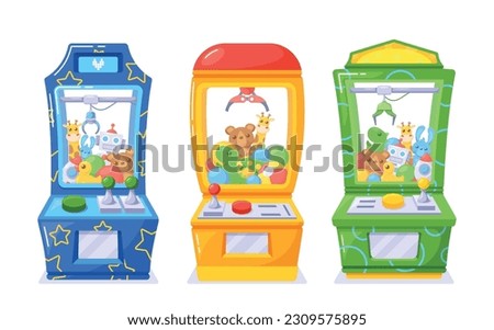 Interactive Arcade Machines Where Players Use A Joystick-controlled Grabber To Try And Retrieve Prizes