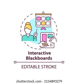 Interactive blackboards concept icon. Technology for learning. Education trend abstract idea thin line illustration. Isolated outline drawing. Editable stroke. Arial, Myriad Pro-Bold fonts use