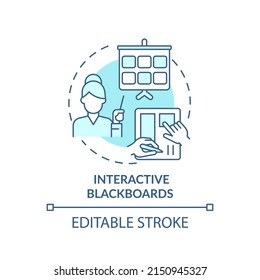 Interactive blackboards turquoise concept icon. Technology for learning. Education abstract idea thin line illustration. Isolated outline drawing. Editable stroke. Arial, Myriad Pro-Bold fonts use
