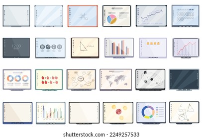 Interactive board icons set cartoon vector. Screen user. Board touch