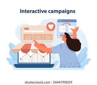 Interactive Campaigns for Consumer Engagement. Engaging visual of a marketer orchestrating interactive campaigns to foster active customer participation and feedback.