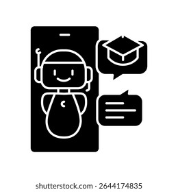 chatbots interativos aprendendo ícone plano preto para projetos digitais e de impressão.  Ícones mínimos de limpeza para aplicativos e sites. Ícones simples modernos para UI UX e branding
