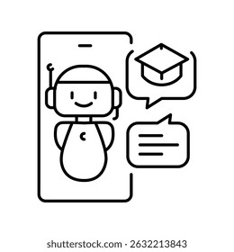 chatbots interativos aprendendo ícone de linha preta para projetos digitais e de impressão.  Ícones mínimos de limpeza para aplicativos e sites. Ícones simples modernos para UI UX e branding