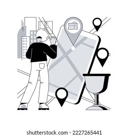 Interactive city quest abstract concept vector illustration. Urban games organization, tourist adventure, city walking, smartphone application, sightseeing tour, urban park abstract metaphor.