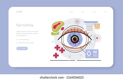 Interactive communication web banner or landing page. Artificial intelligence identify human face and emotions. People brain's electrical activity managing external devices. Vector illustration