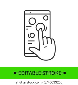 Interactive content icon. Social media and network interaction, web marketing and optimization with smartphone. Information sharing and user interaction concept. Vector illustration.Editable stroke
