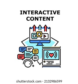 Interactive Content Vector Icon Concept. Video And Music, Social Media And Communication Interactive Content. Website For Enjoying Multimedia Files And Communicate Color Illustration