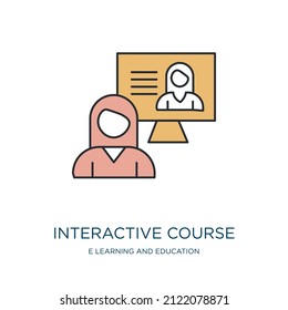 interactive course icon from e learning and education collection. Thin outline interactive course, education, learning detailed offset lineal color icon isolated on white background. Line vector 