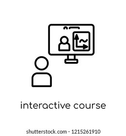 interactive course icon. Trendy modern flat linear vector interactive course icon on white background from thin line E-learning and education collection, editable outline stroke vector illustration